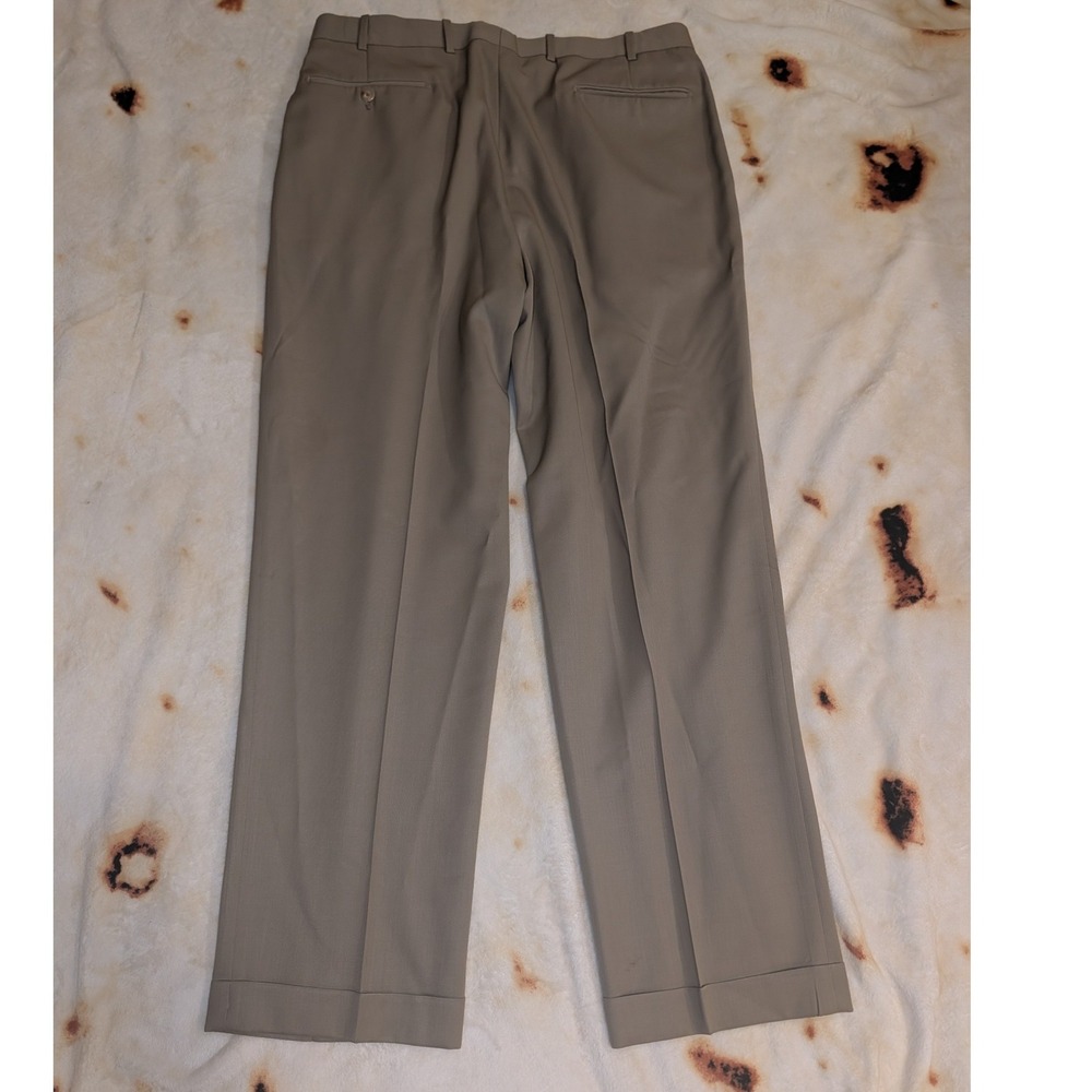 Britches Winston Pleated Dress Pants Mens 36R Khaki Worsted Wool Made in Italy - Picture 2 of 15